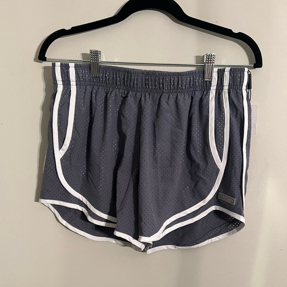 MSRP $59 NWT MEDIUM Calvin Klein Women Performance Perforated Shorts Steel